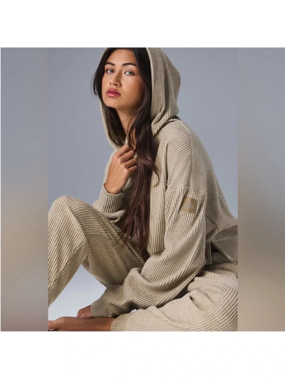 Alo Yoga Muse Hoodie Gravel Heather Cropped Sz M 8-10 W3438R